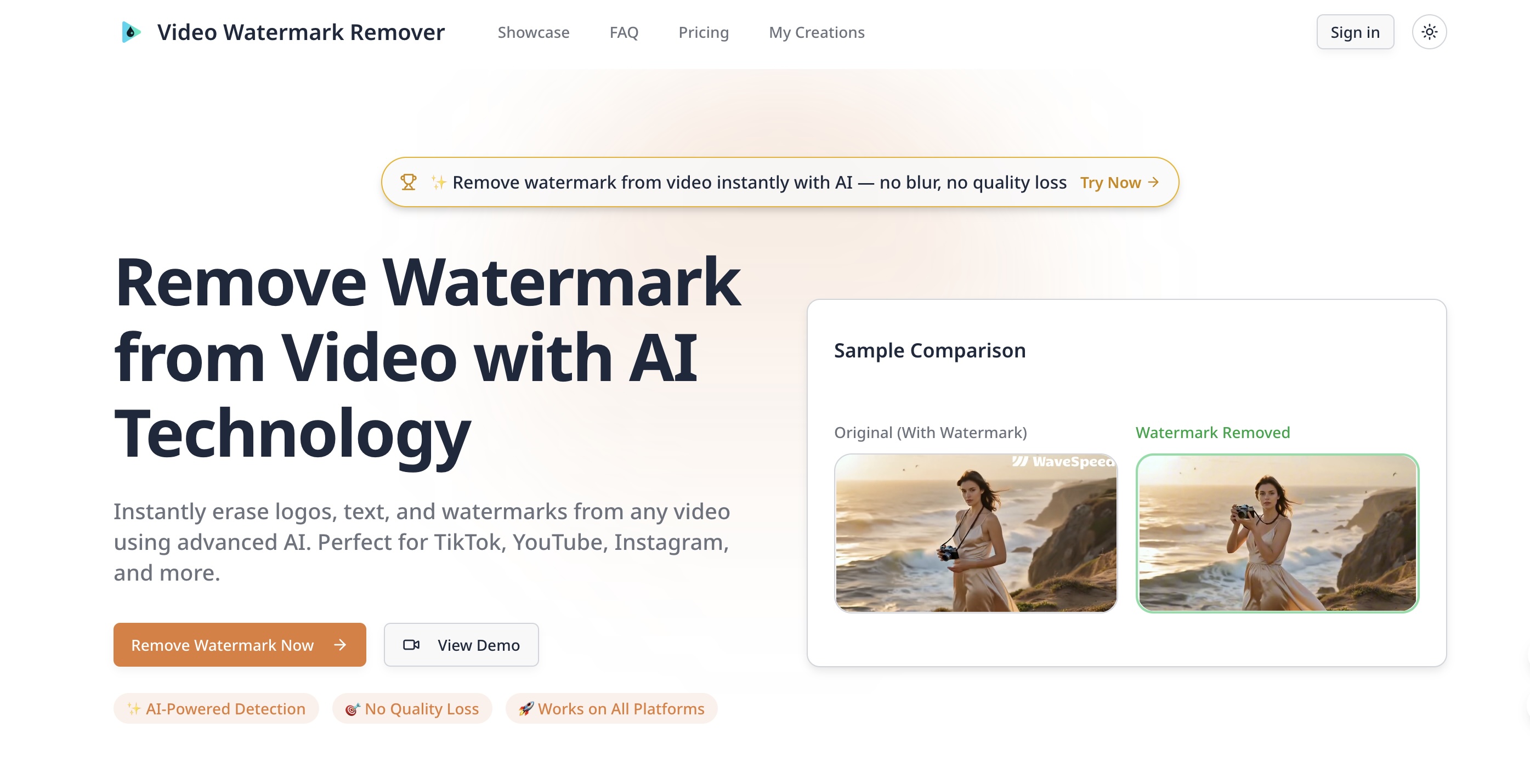 Remove Watermark from Video Online - AI Video Watermark Remover